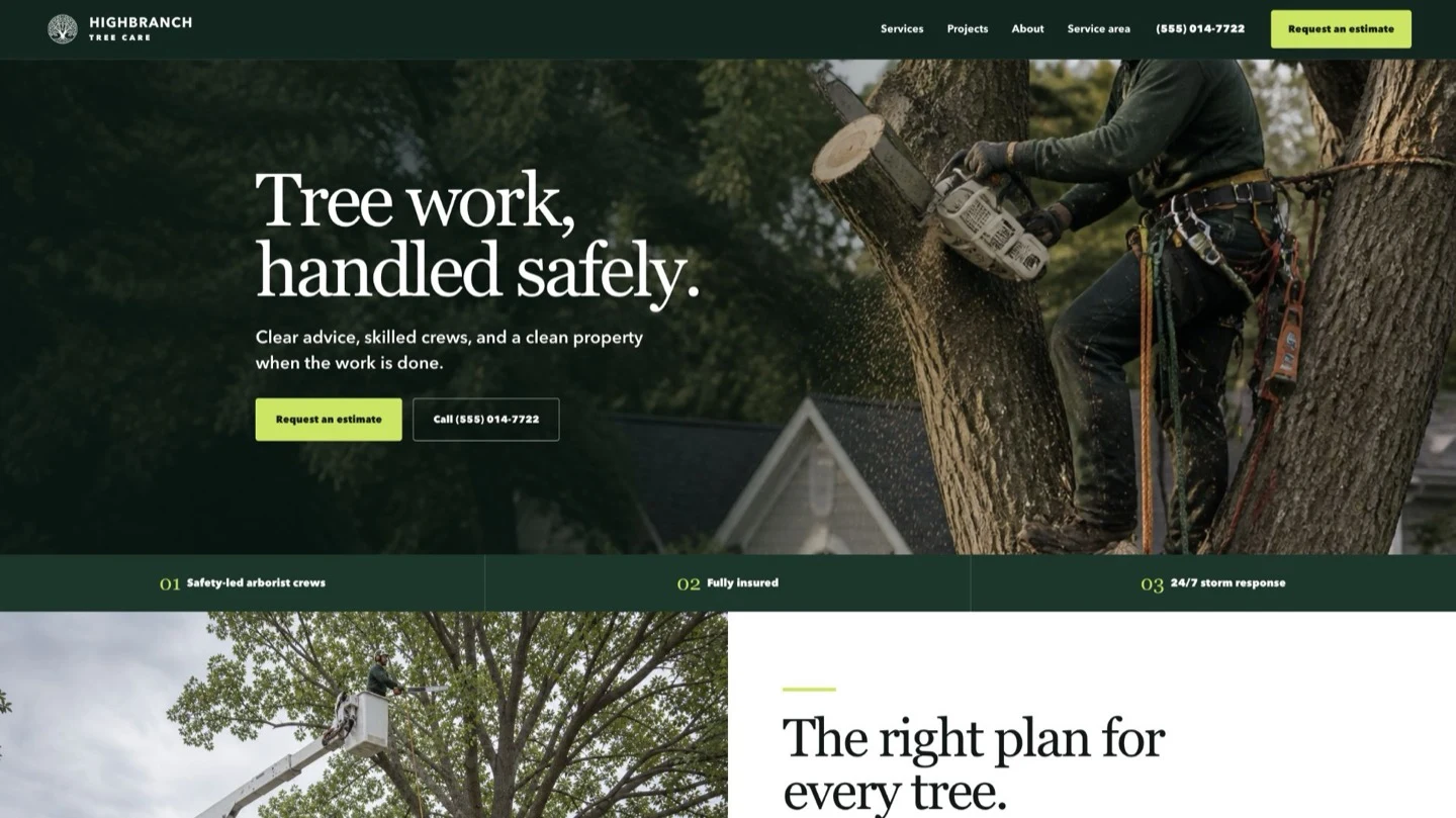 Highbranch: original tree service website concept